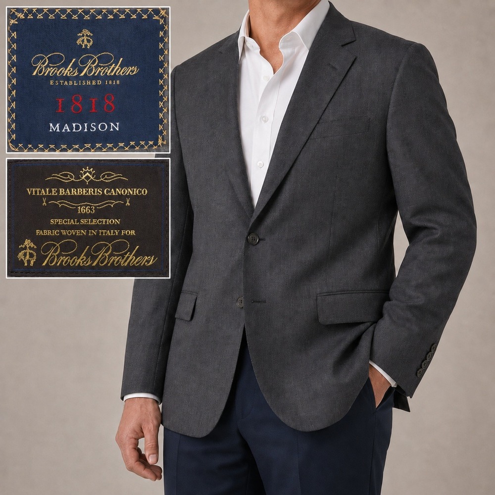 Brooks Brothers Madison Blazer Mens 46R Gray Vitale Barberis Canonico Wool